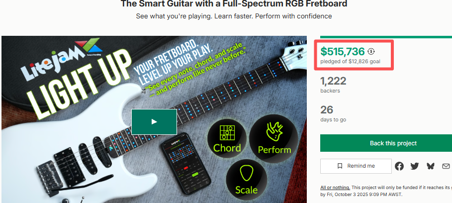 Smart Guitar Campaign Exceeds $500K on Kickstarter