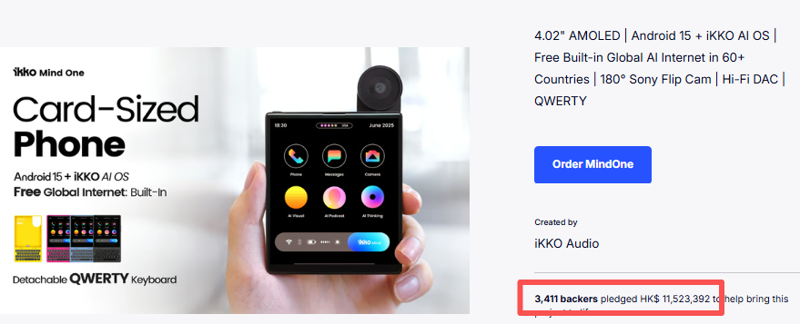 Card-Sized Phone with Free Global Data Achieves $1.47 Million on Kickstarter