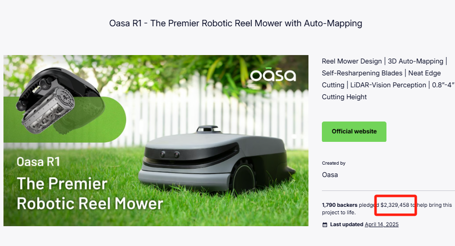 Oasa Robotics Secures $2.3 Million on Kickstarter for Robotic Reel Mower