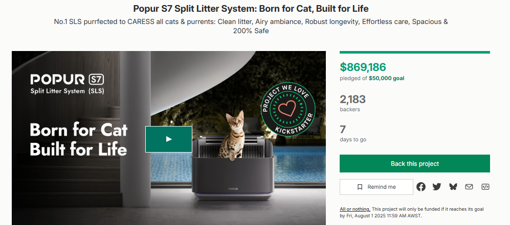 PopurS7 Smart Litter Box Raises Nearly $1 Million on Kickstarter