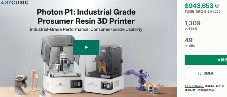 Anycubic's PhotonP1: Shenzhen-Based Desktop Resin 3D Printer Nears $1 Million on Kickstarter