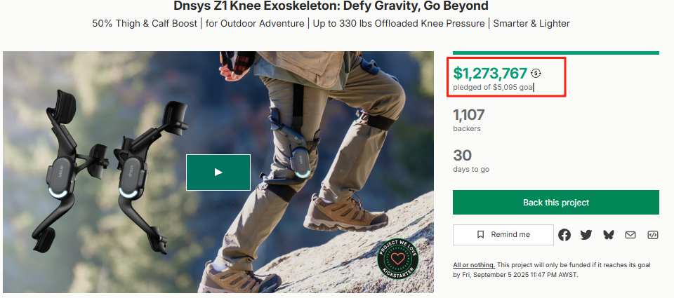DnsysZ1 Exoskeleton Campaign Surpasses $1.2 Million on Kickstarter in Days
