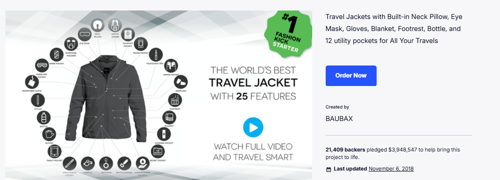 BAUBAX 2.0 Travel Jacket Secures $3.94 Million on Kickstarter, Continuing a Multi-Million Dollar Crowdfunding Legacy