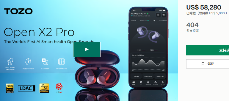 Amazon Bestseller TOZO's AI+Health Open-Ear Headphones Underperform on Kickstarter