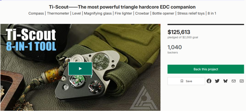 Ti-Scout Multi-Tool Exceeds $100K on Kickstarter, Highlighting Niche Market Appeal