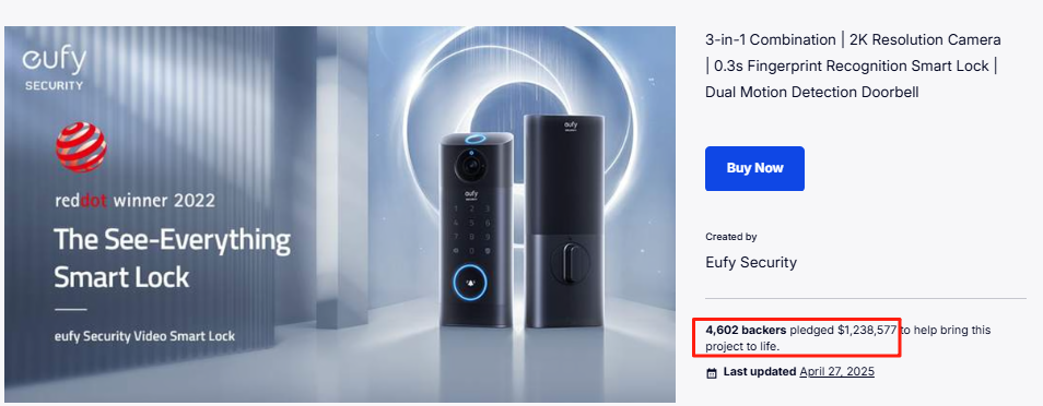 Anker's eufy Smart Lock Achieves $1.23 Million on Kickstarter