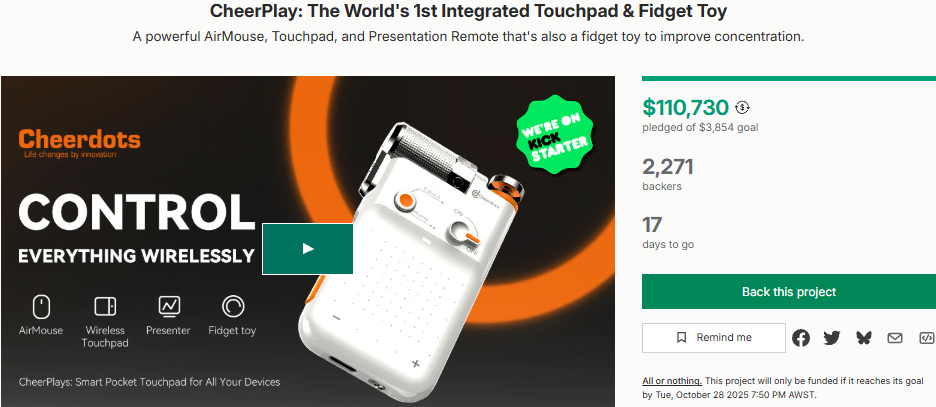 CheerPlay: The World's First Touchpad & Fidget Toy Device Raises $117K on Kickstarter