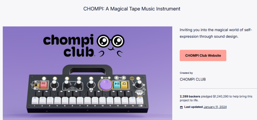 PledgeRadar Analysis: CHOMPI's $1.24M Kickstarter Success for an Innovative Music Instrument