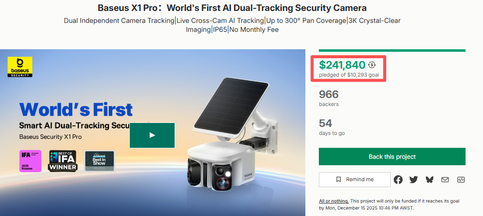 Baseus X1 Pro: A Deep Dive into the AI Dual-Tracking Security Camera's Kickstarter Campaign