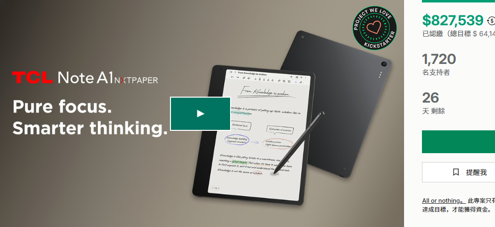 TCL's AI Paper-Like Tablet Surpasses $800K on Kickstarter, Nears $1M Goal