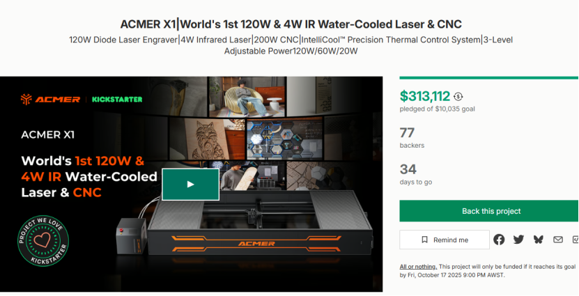ACMER X1: New 3-in-1 Laser CNC Platform Surpasses $330K on Kickstarter
