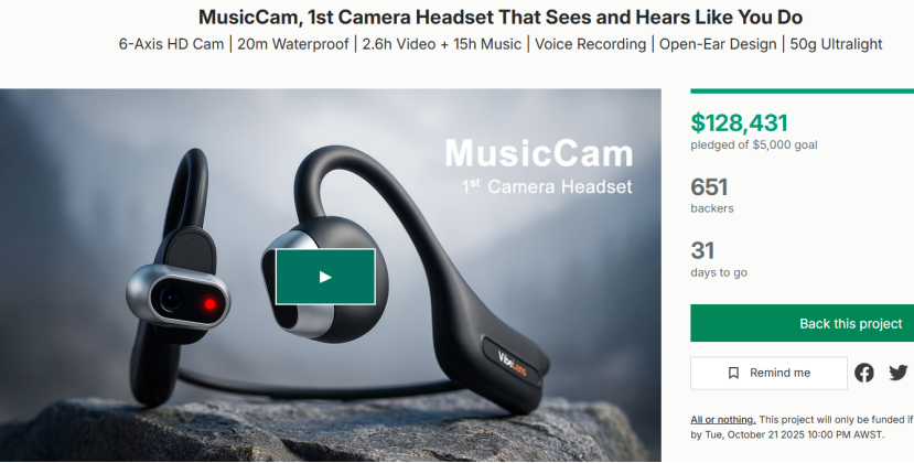 VibeLens MusicCam: Bone Conduction Camera Headphones Hit $100K on Kickstarter