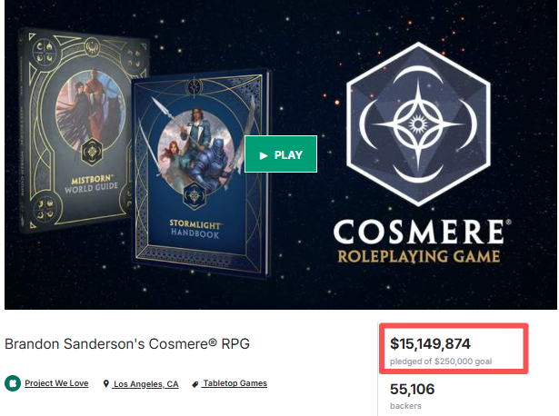 Brandon Sanderson's Cosmere RPG Shatters Kickstarter Records with $15 Million Campaign