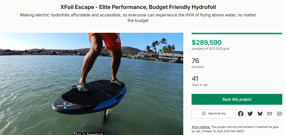 XFoil eFoil Campaign Raises $280K on Kickstarter, But Risks Loom