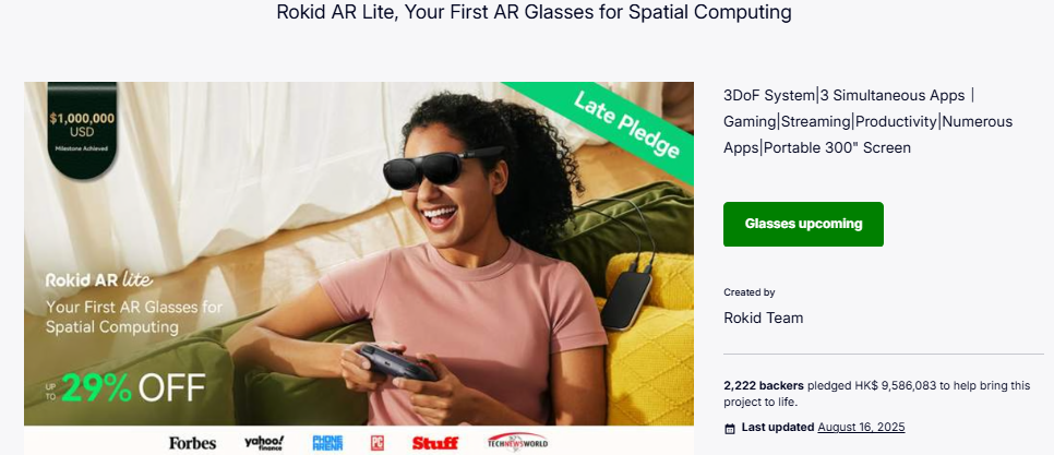Rokid AR Lite Smart Glasses Raise Nearly HK$10 Million on Kickstarter